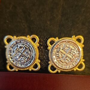 Gold and Silver Coin Stud Earrings
